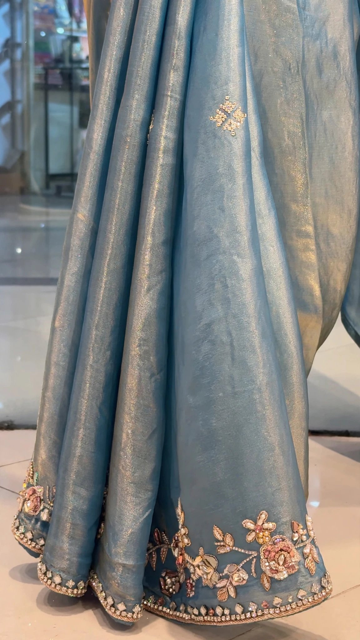 Ethereal Shimmer Organza Embellished Saree with Cut-Work Border - Image 2