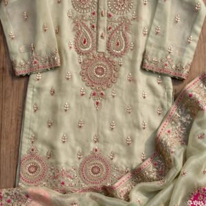 Celadon Green Hand-Embroidered Chanderi Kurta Set with Scalloped Dupatta