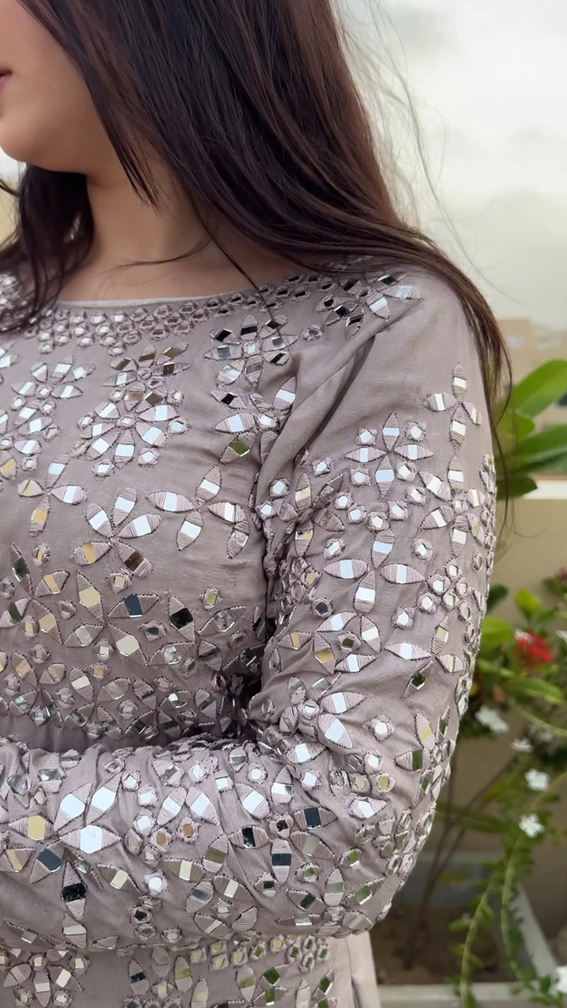 Ethereal Dove-Grey Mirror Work Gharara Set - Image 5