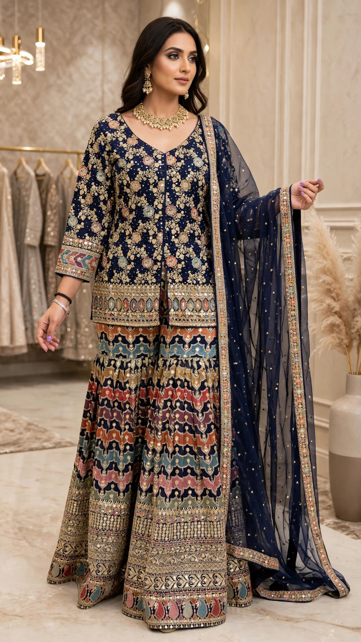 Opulent Heirloom Embroidered Gharara Set – Available in Teal & Deep Crimson - Image 4