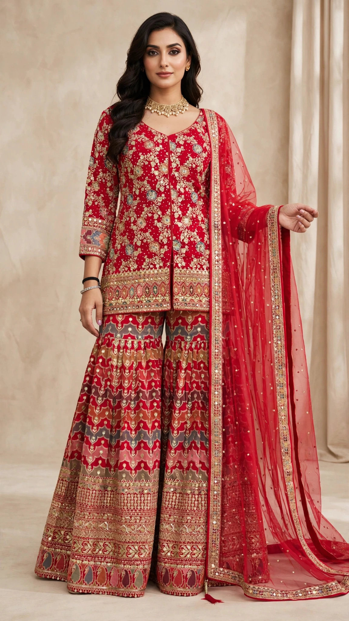 Opulent Heirloom Embroidered Gharara Set – Available in Teal & Deep Crimson - Image 5