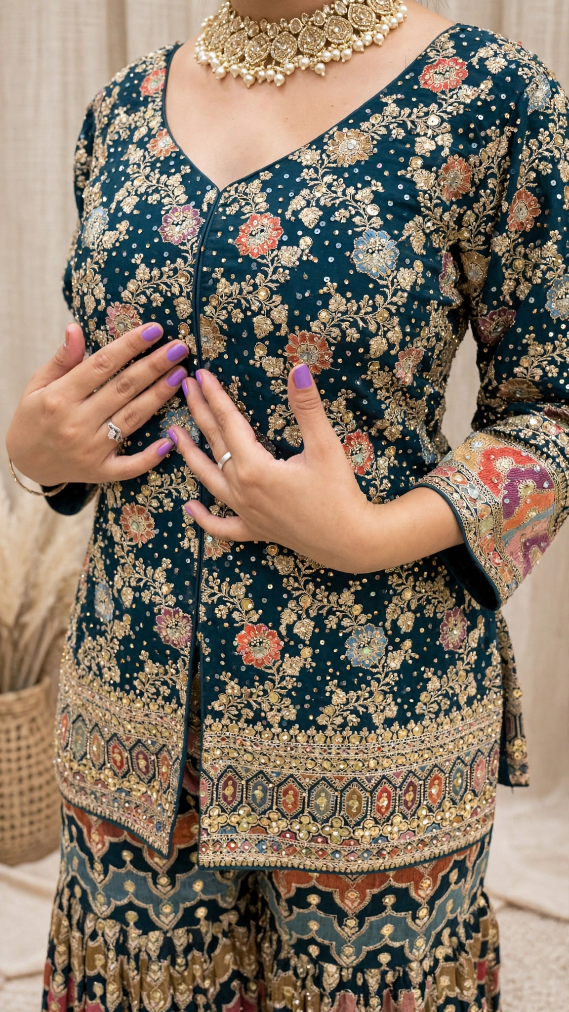 Opulent Heirloom Embroidered Gharara Set – Available in Teal & Deep Crimson