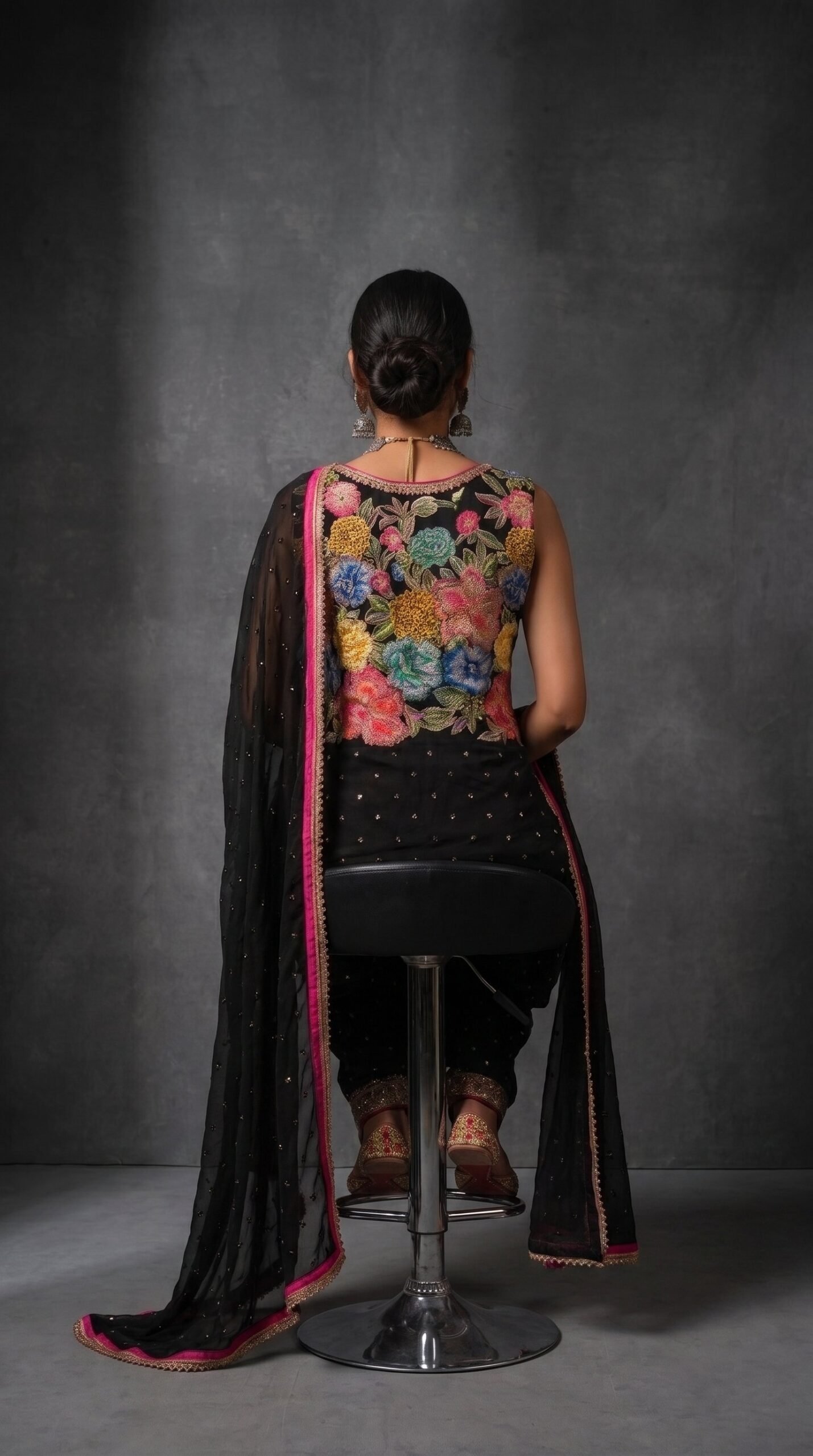 Midnight Bloom Floral Embroidered Patiala Suit Set - Image 2