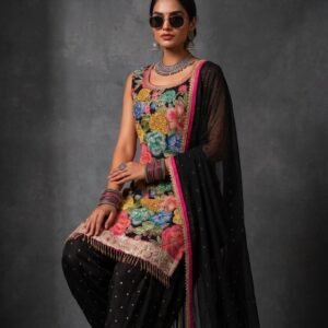 Midnight Bloom Floral Embroidered Patiala Suit Set