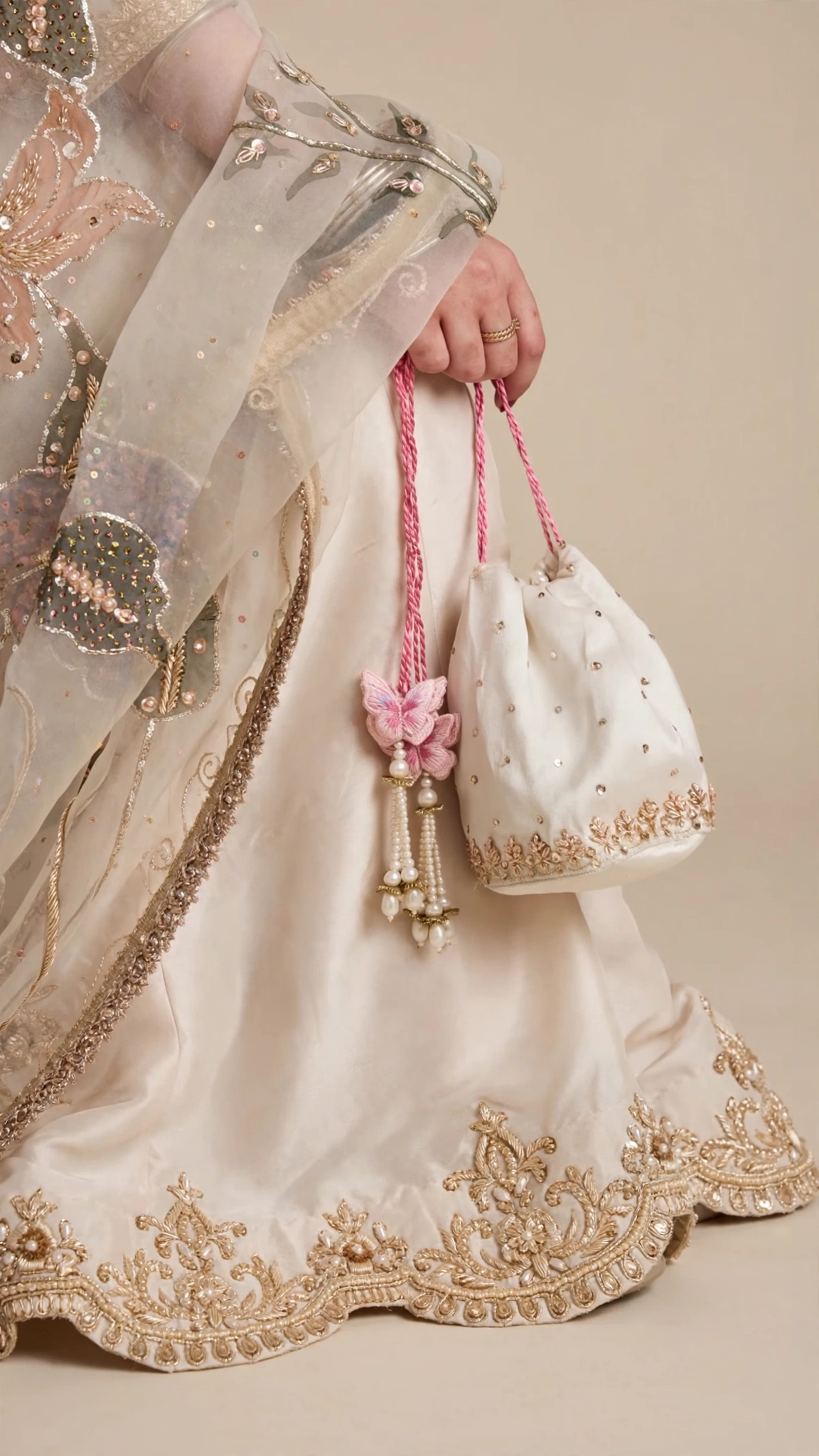 Ivory Butterfly Embroidered Sharara Suit Set – Available in Pearlescent Ivory & Soft Champagne - Image 4