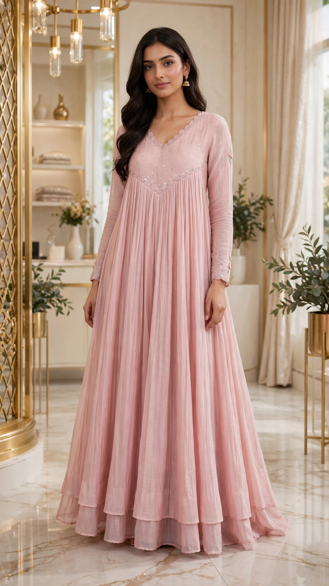 Blush Pink Embroidered A-Line Anarkali Kurta