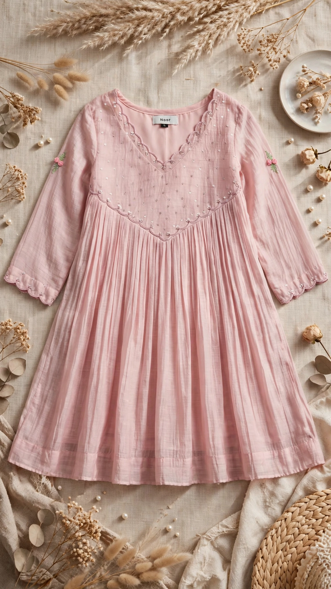 Blush Pink Embroidered A-Line Anarkali Kurta - Image 3