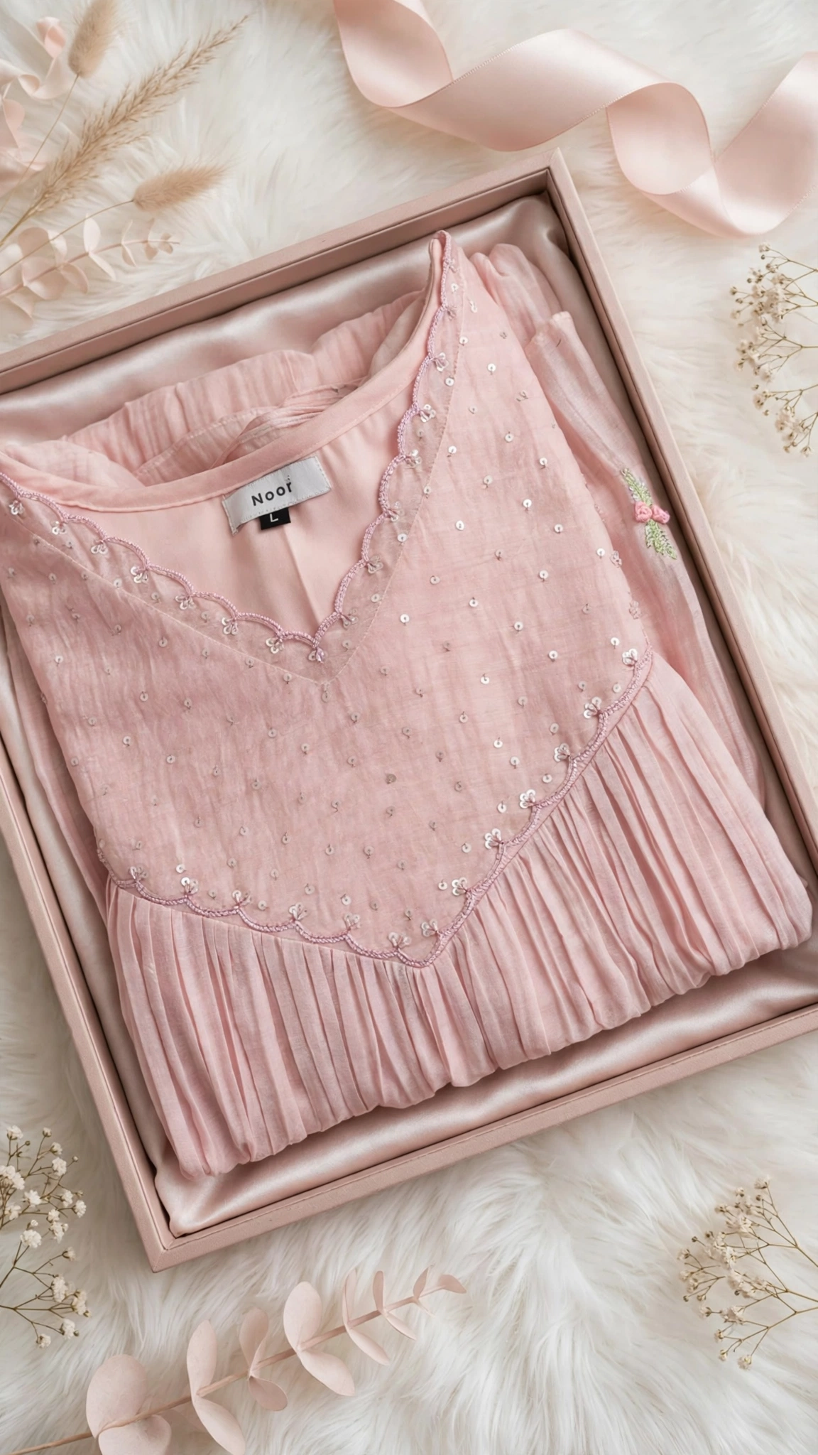 Blush Pink Embroidered A-Line Anarkali Kurta - Image 4