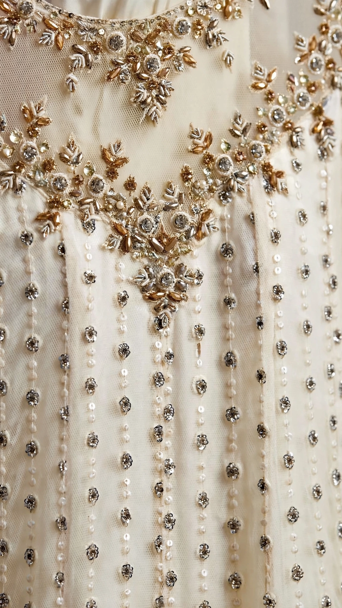 Ivory Embellished Floor-Length Anarkali Gown with Intricate Zardosi & Pearl Detailing - Image 4