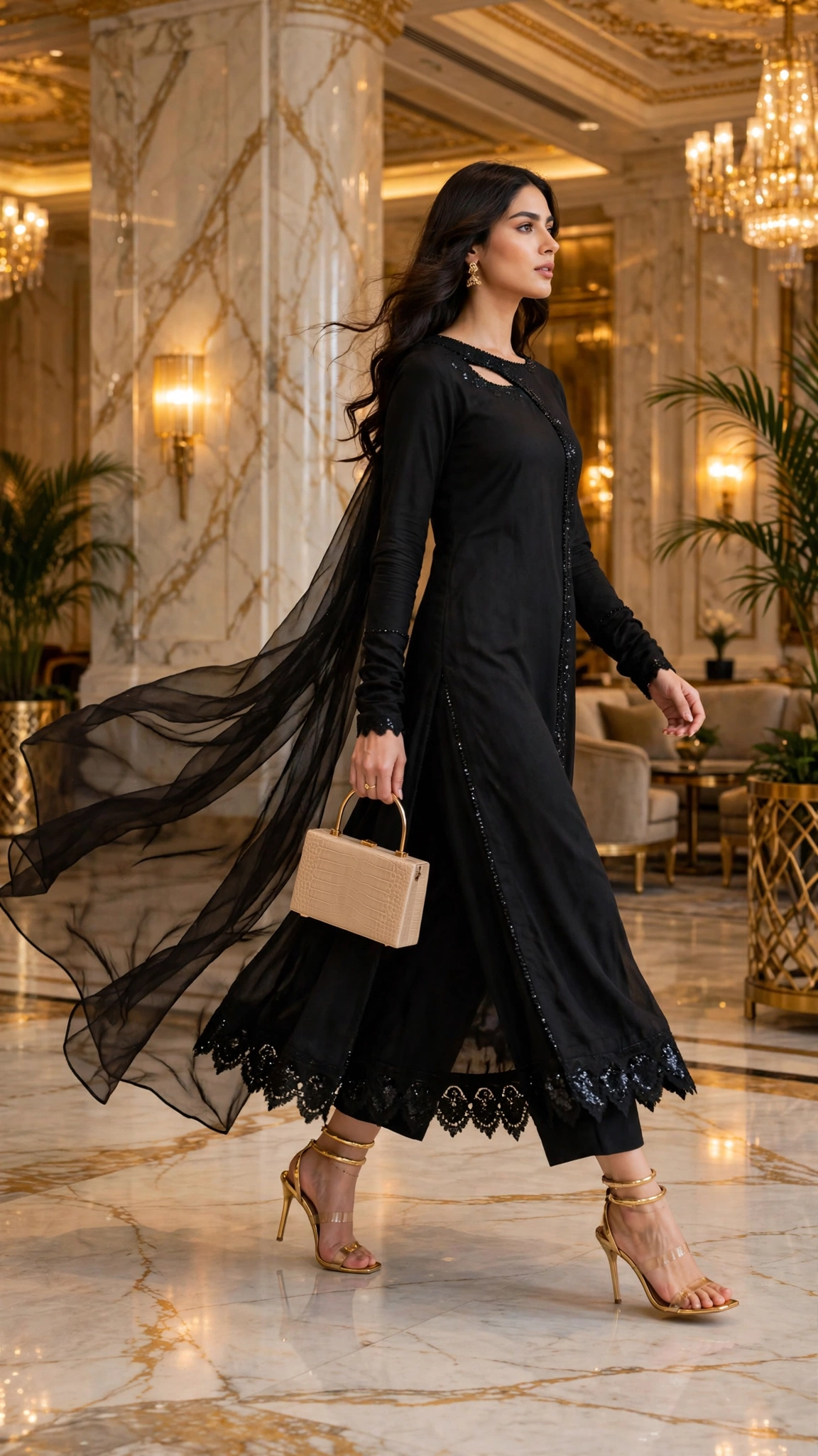 Midnight Allure Sequin-Embellished Kurta Set – Jet Black Elegance - Image 3