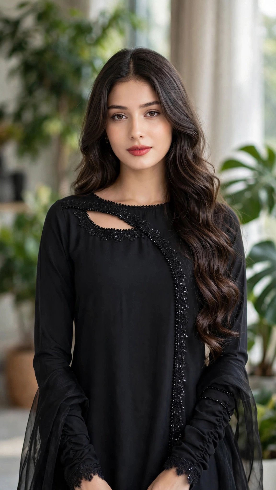 Midnight Allure Sequin-Embellished Kurta Set – Jet Black Elegance - Image 4