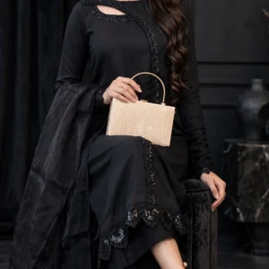 Midnight Allure Sequin-Embellished Kurta Set – Jet Black Elegance