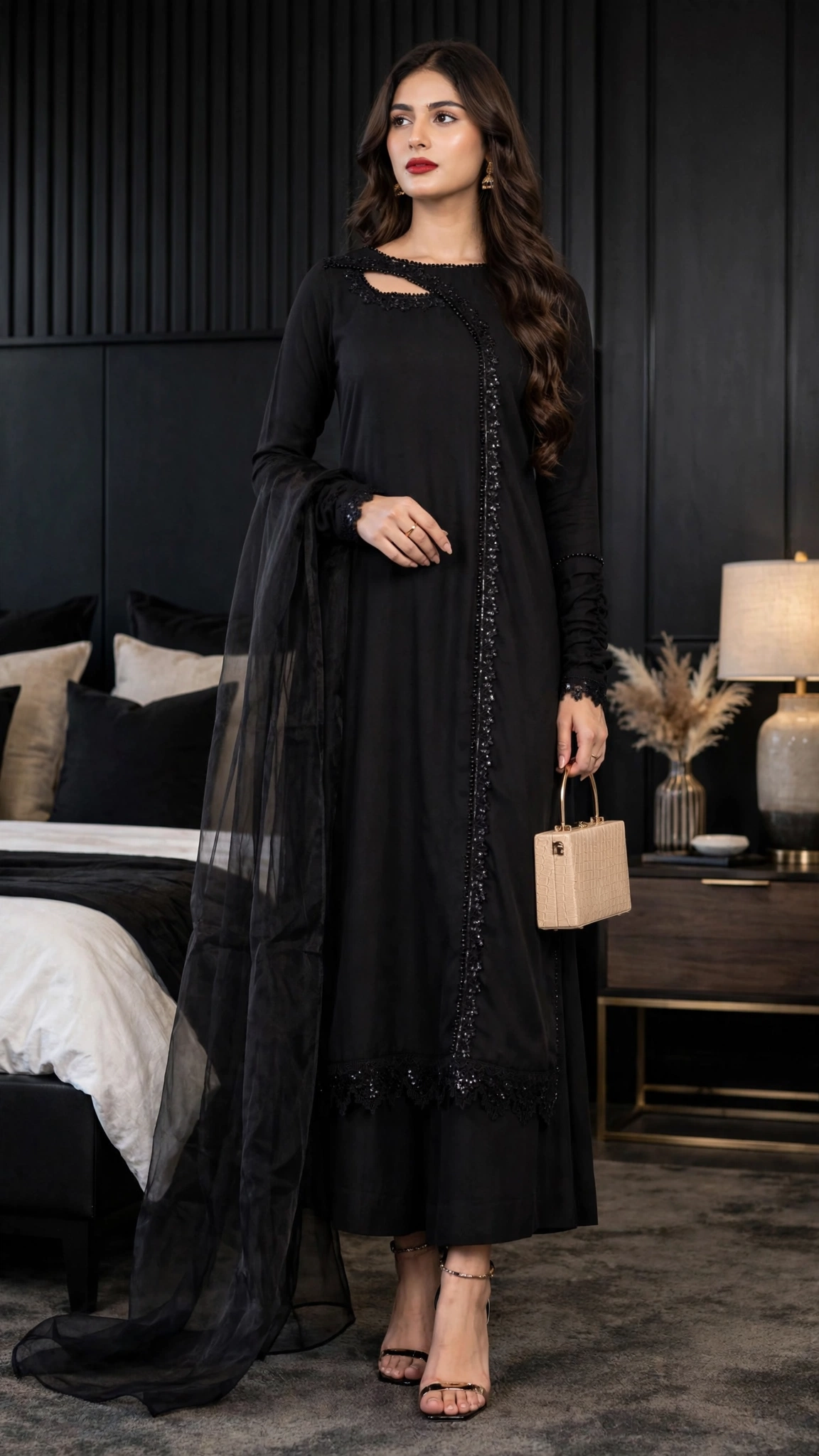 Midnight Allure Sequin-Embellished Kurta Set – Jet Black Elegance - Image 5