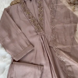 Dusty Mauve Hand-Embellished Silk Kurta Set