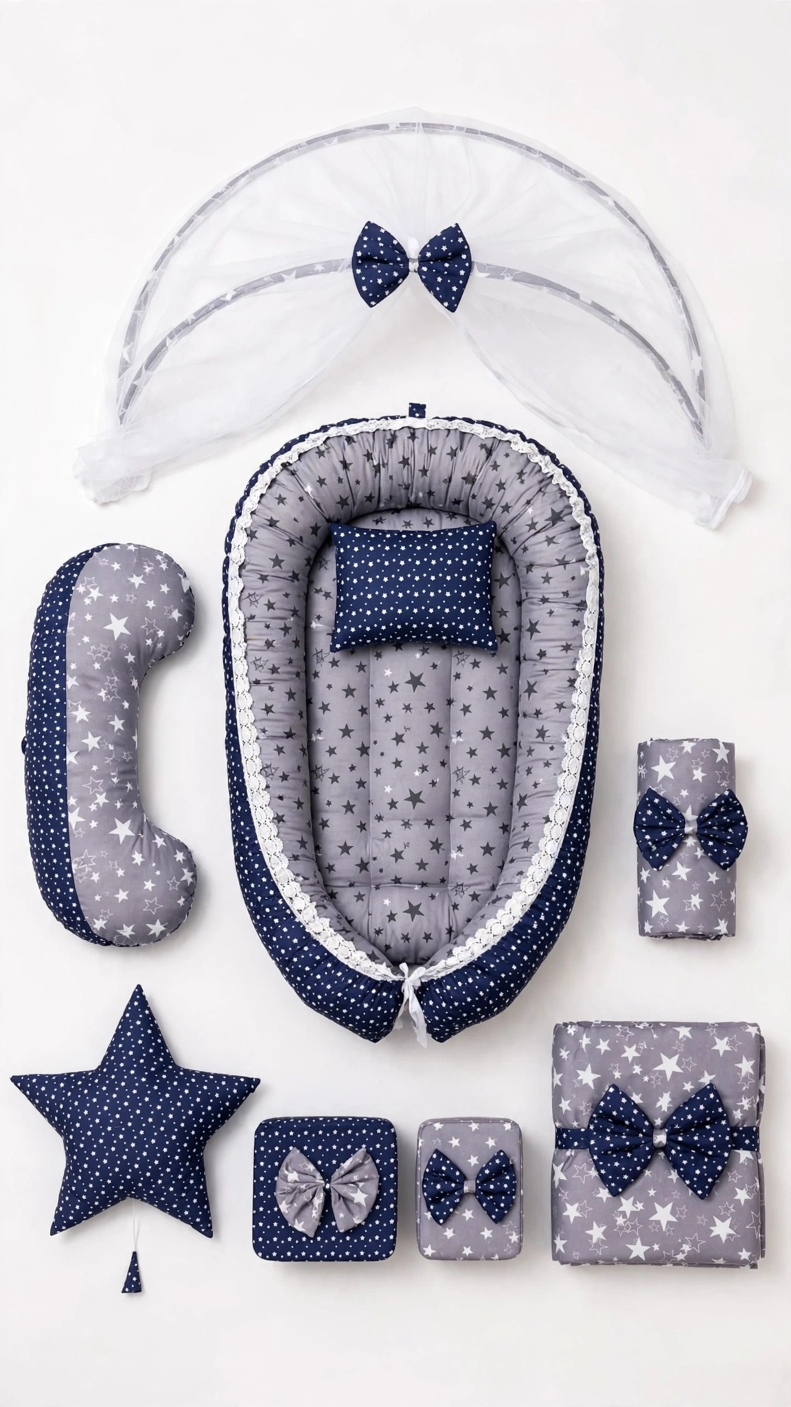 Celestial Starlight Baby Bedding & Nursery Ensemble – Available in Midnight Blue & Dove Grey - Image 3