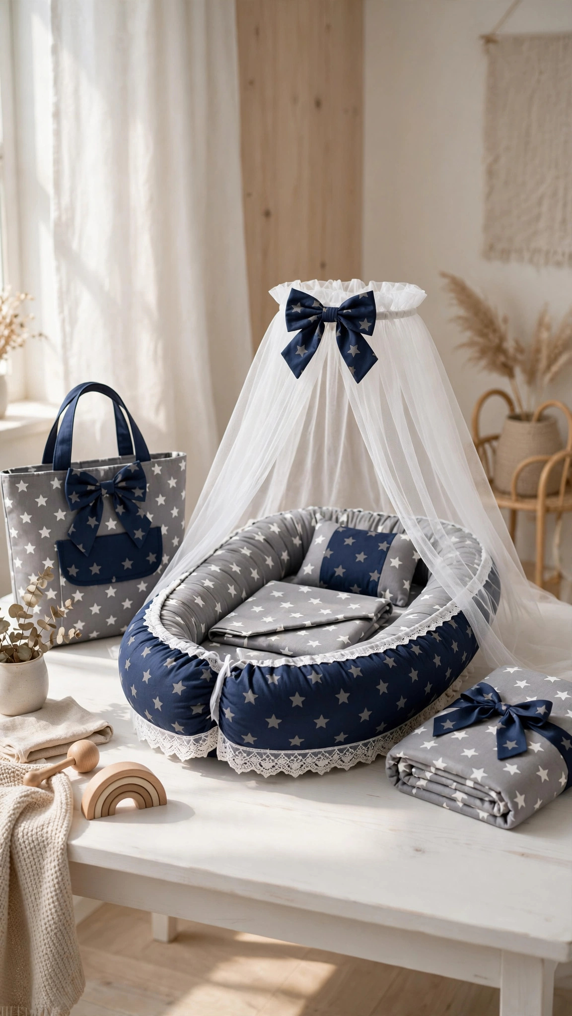 Celestial Starlight Baby Bedding & Nursery Ensemble – Available in Midnight Blue & Dove Grey - Image 4