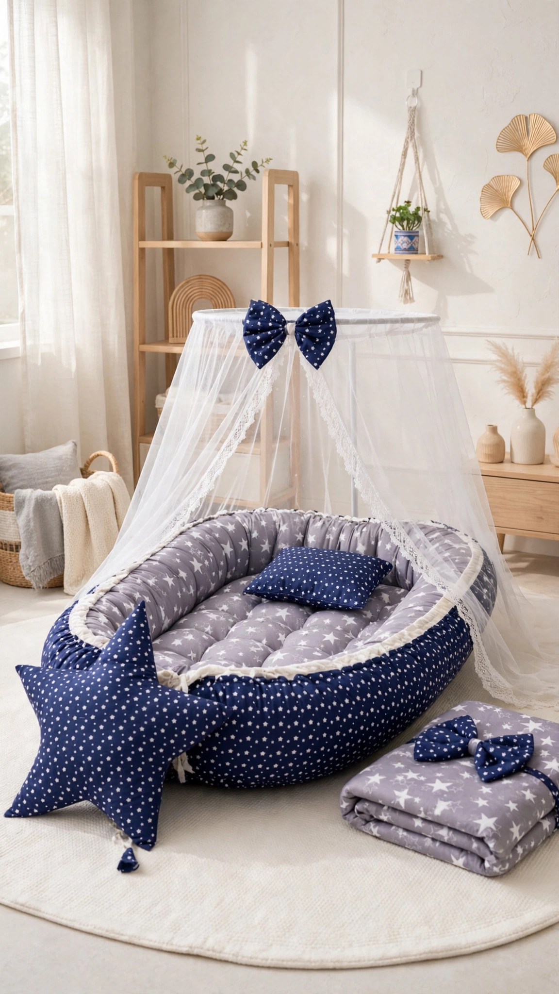 Celestial Starlight Baby Bedding & Nursery Ensemble – Available in Midnight Blue & Dove Grey - Image 5