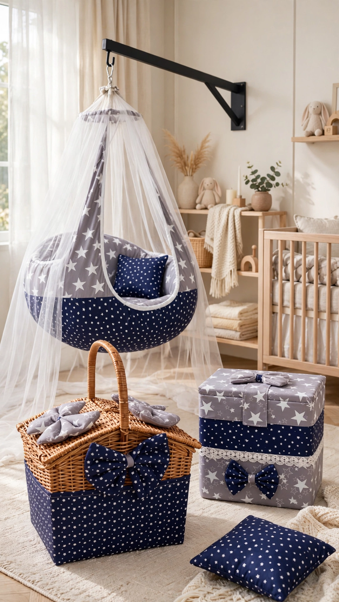 Celestial Starlight Baby Bedding & Nursery Ensemble – Available in Midnight Blue & Dove Grey