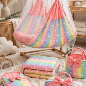 Dreamy Rainbow Nursery Bedding & Hanging Cradle Set – A Cozy Haven for Your Little One
