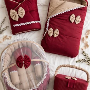 Premium Handcrafted Baby Nest & Nursery Essentials Collection – Available in Soft Pink, Celestial Blue, Vintage Burgundy, Fuchsia Lace & Serene Purple