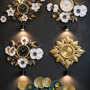 Artisan Botanical Metal Wall Decor Collection – Available in Gold-White Floral & Golden-Teal Disk