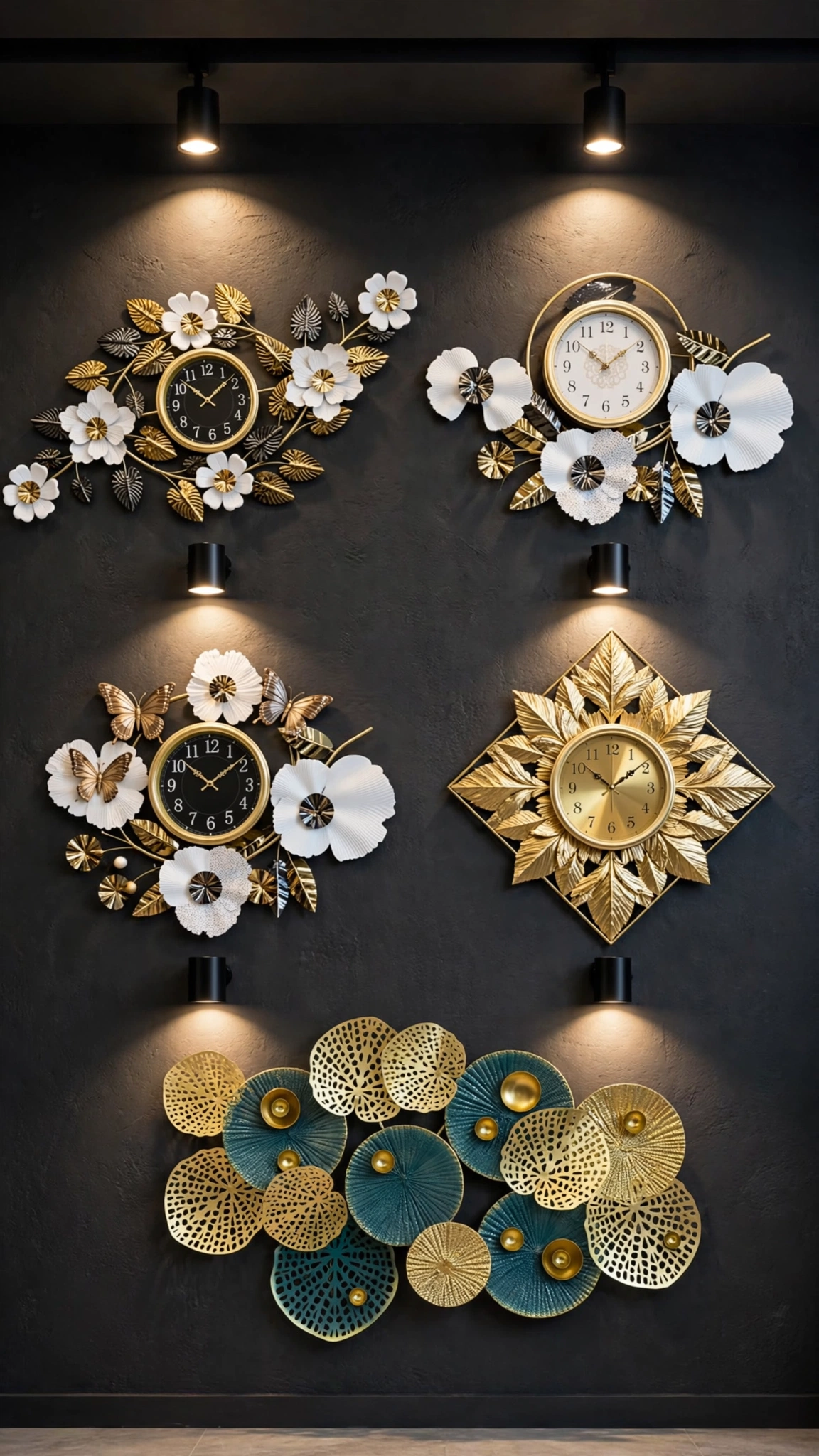 Artisan Botanical Metal Wall Decor Collection – Available in Gold-White Floral & Golden-Teal Disk