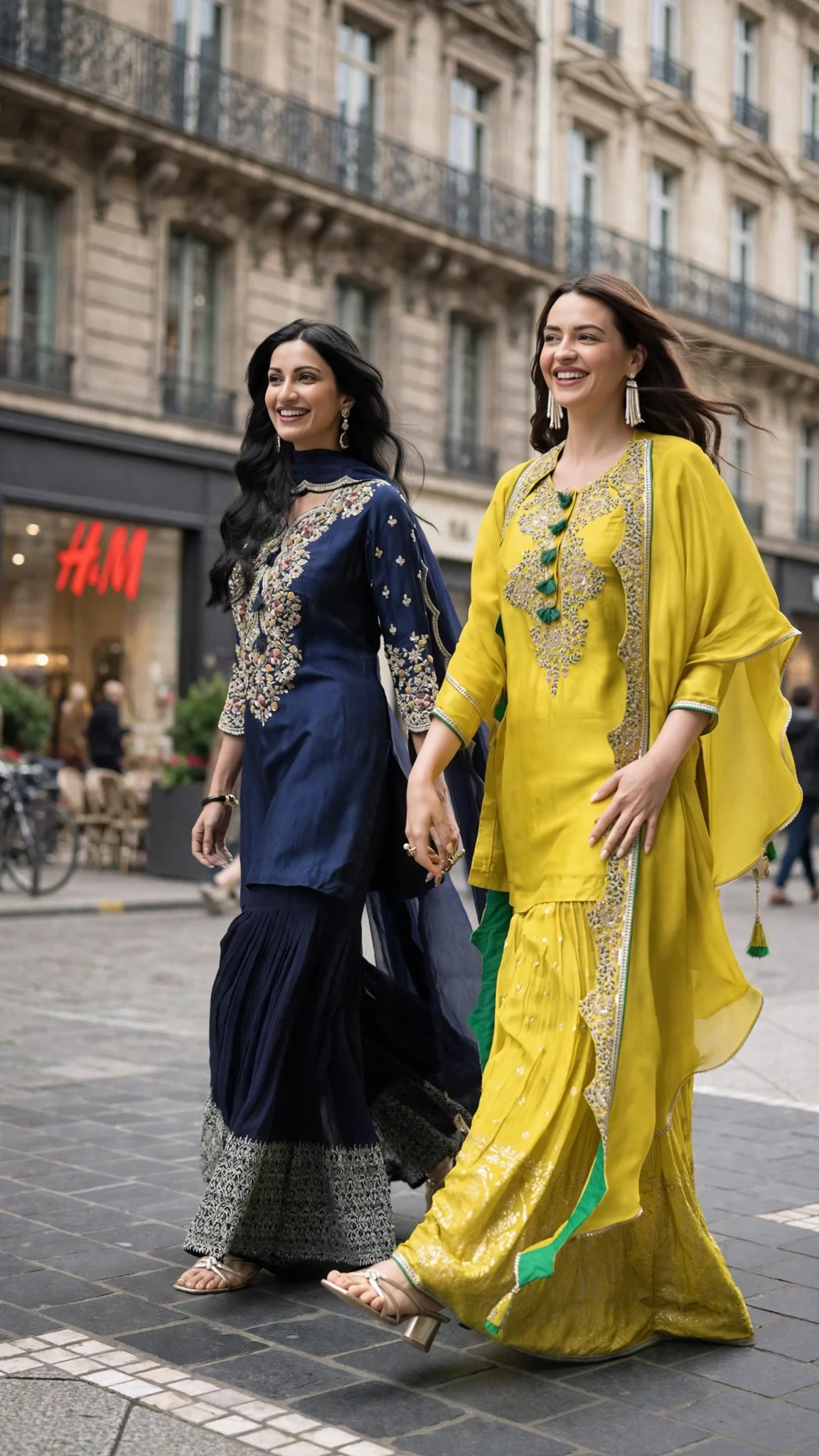 Regal Embroidered Sharara Suit Set – Available in Radiant Lime & Royal Navy Blue